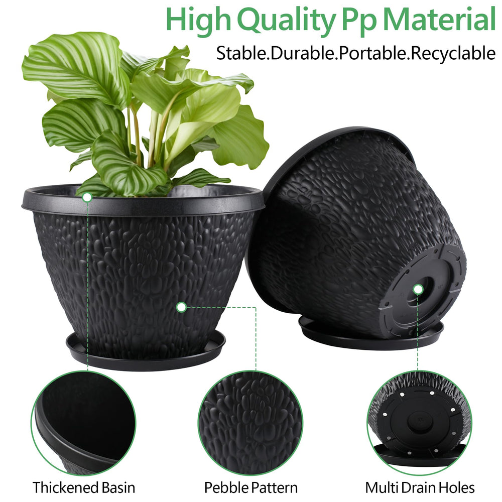 Nooulap 12-inch black plant pot with saucer included