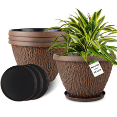 Nooulap 12 Inch Imitation Pebble Pattern Plant Pot with Tray