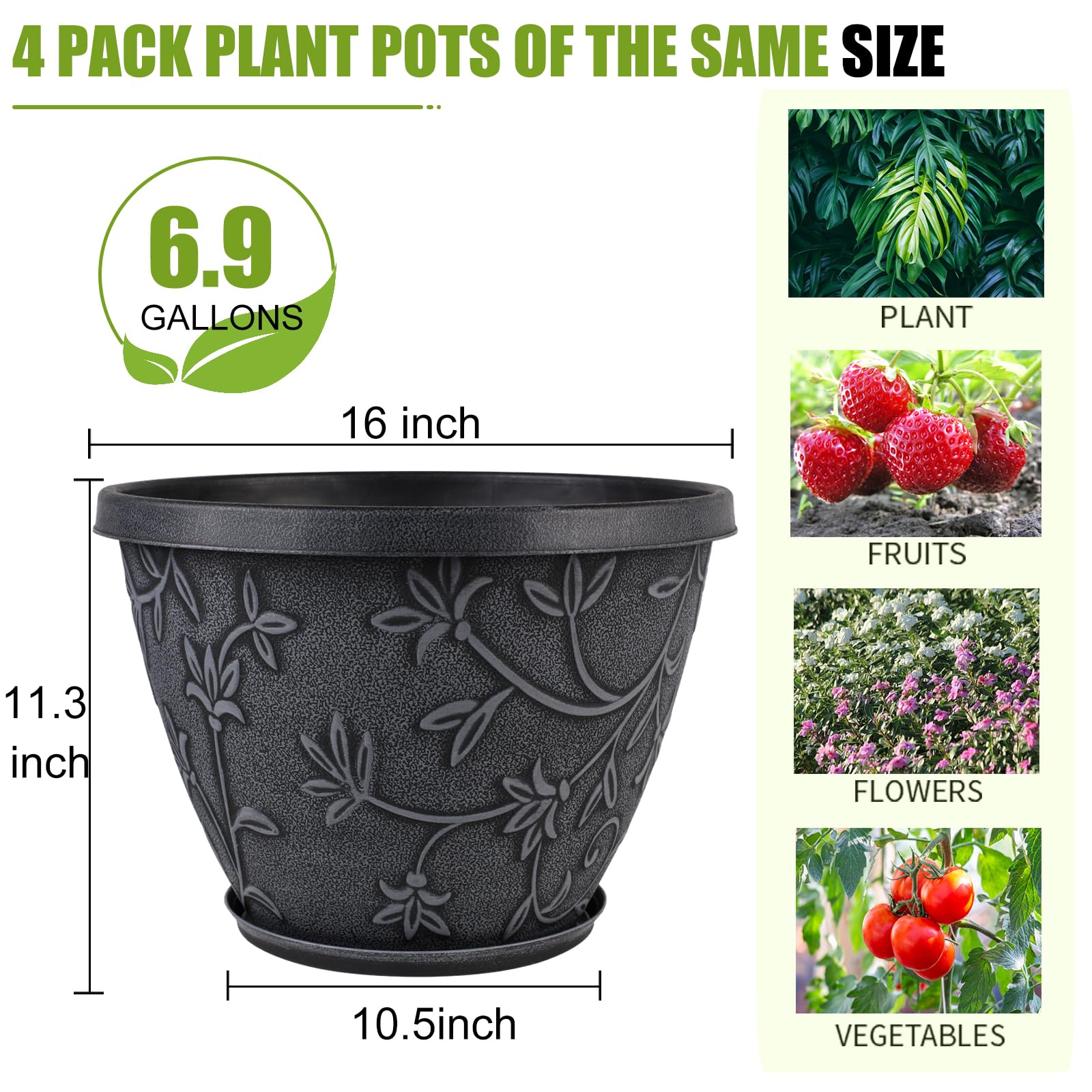 Nooulap 16 inch Imitation Magnolia Plant Pot showing 3D design
