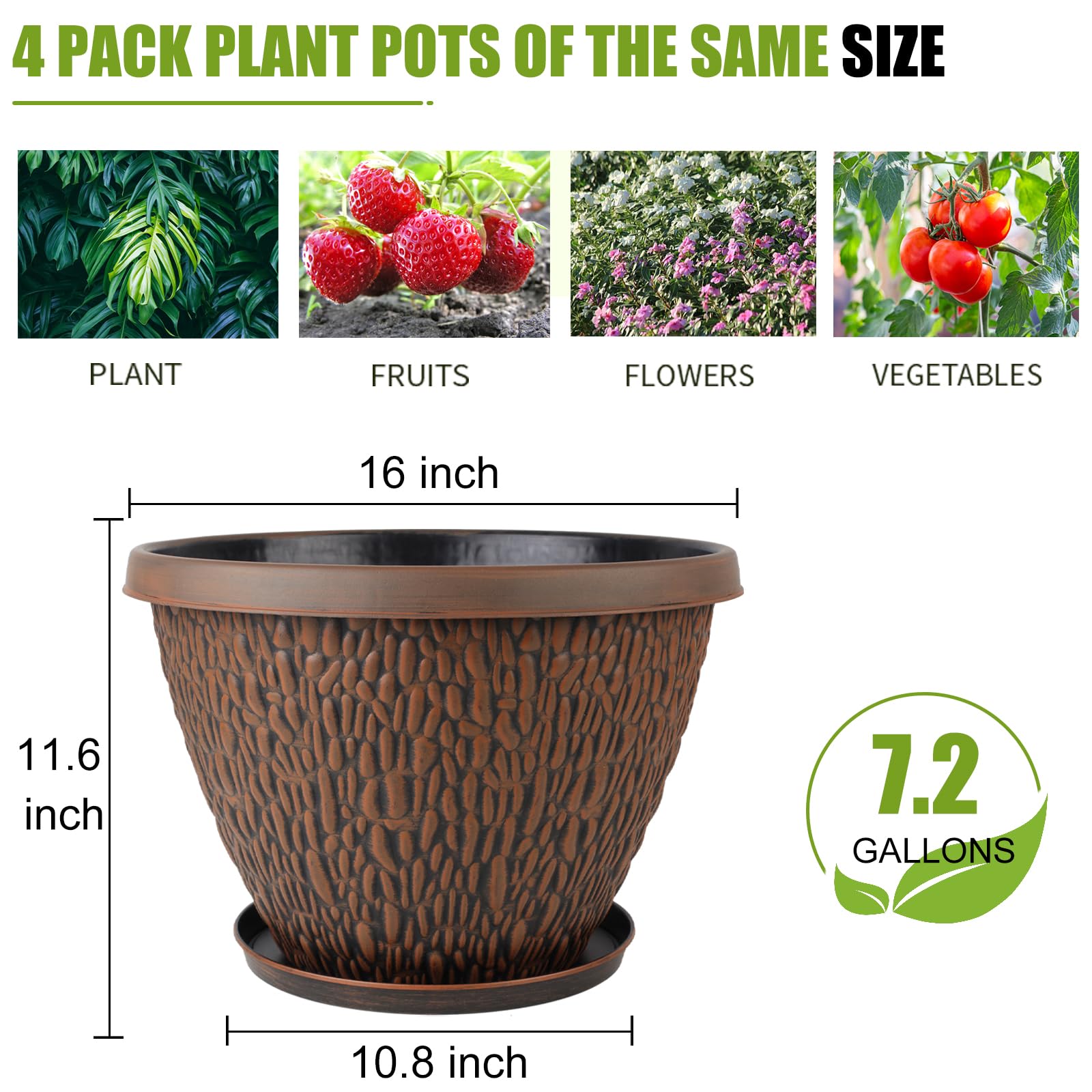 Nooulap 16 Inch Outdoor Plant Pot with tray included
