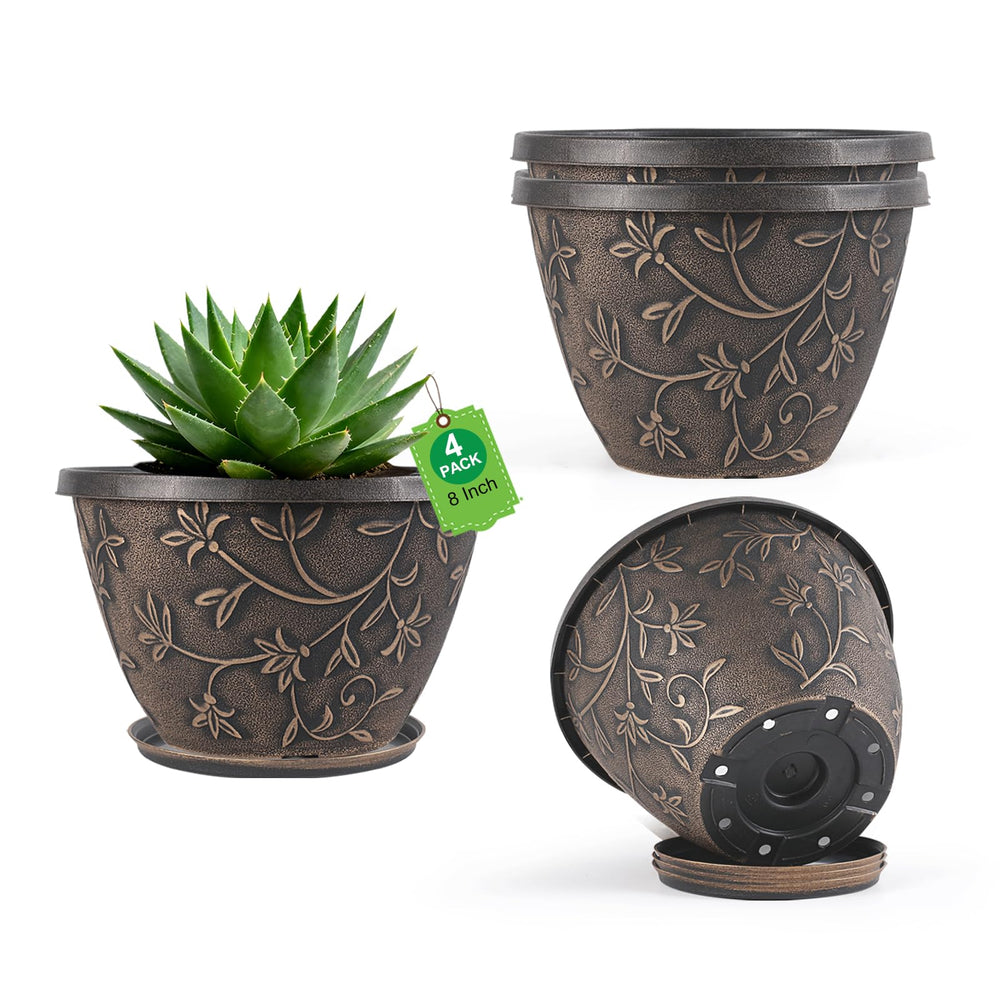 Nooulap 8 Inch Plant Pot in Retro Brown with drainage hole