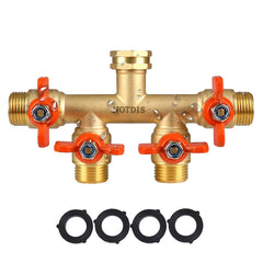 NOTDIS 4 Way Brass Hose Splitter front view with metal handle