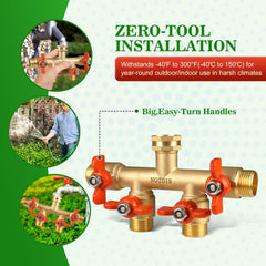 NOTDIS 4 Way Brass Hose Splitter with multiple hose connections