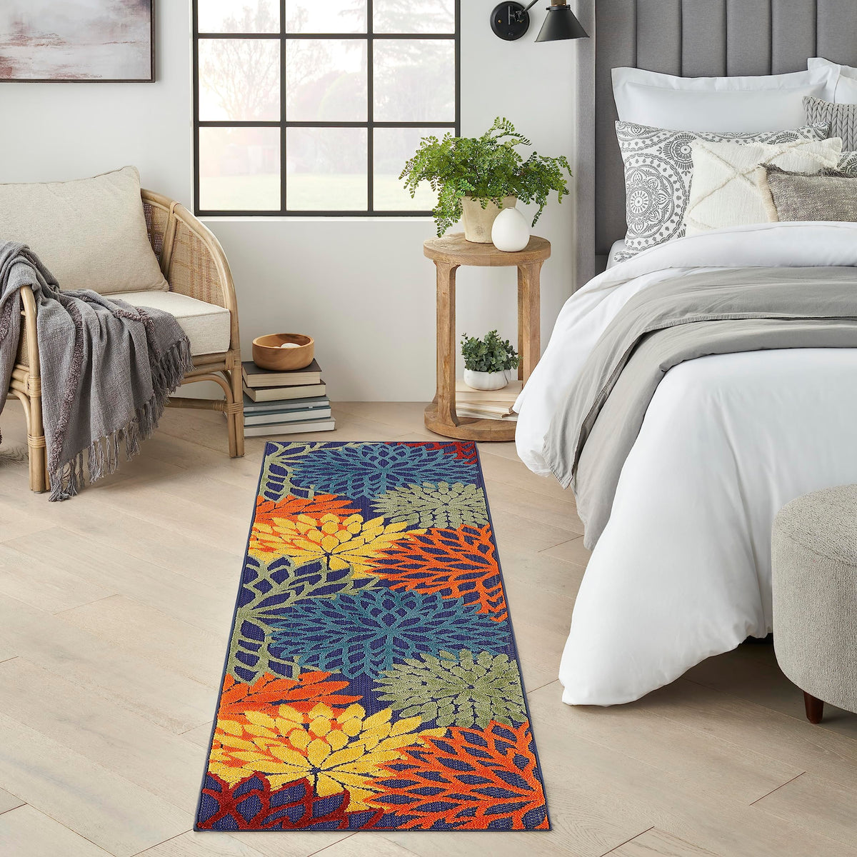 Nourison Aloha 2'3" x 8' navy multicolor area rug front view