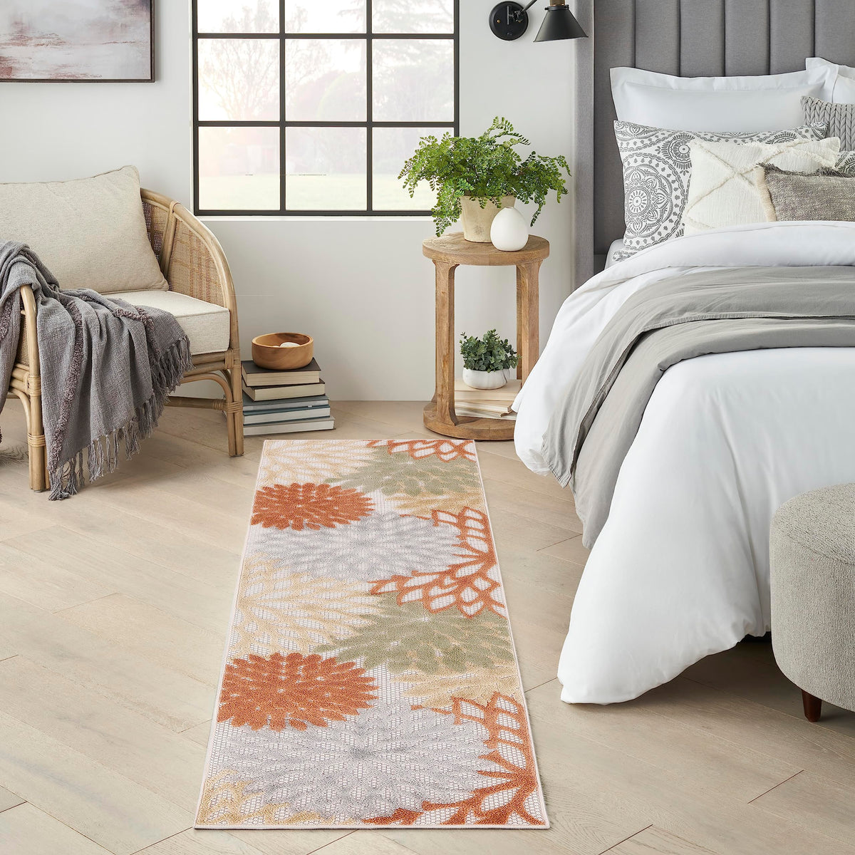 Nourison Aloha 2' x 6' area rug front view with floral design