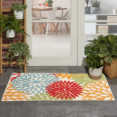 Nourison Aloha 3' x 5' green area rug front view with floral pattern