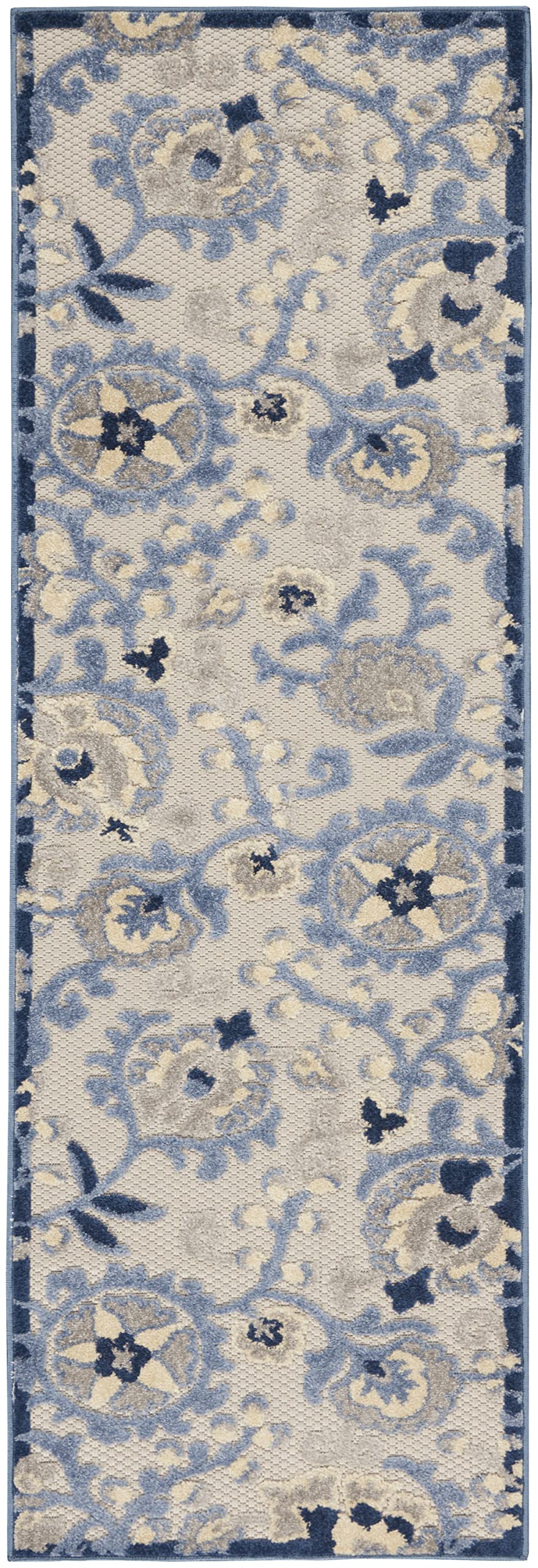 Nourison Aloha Blue Grey Area Rug close-up of floral design