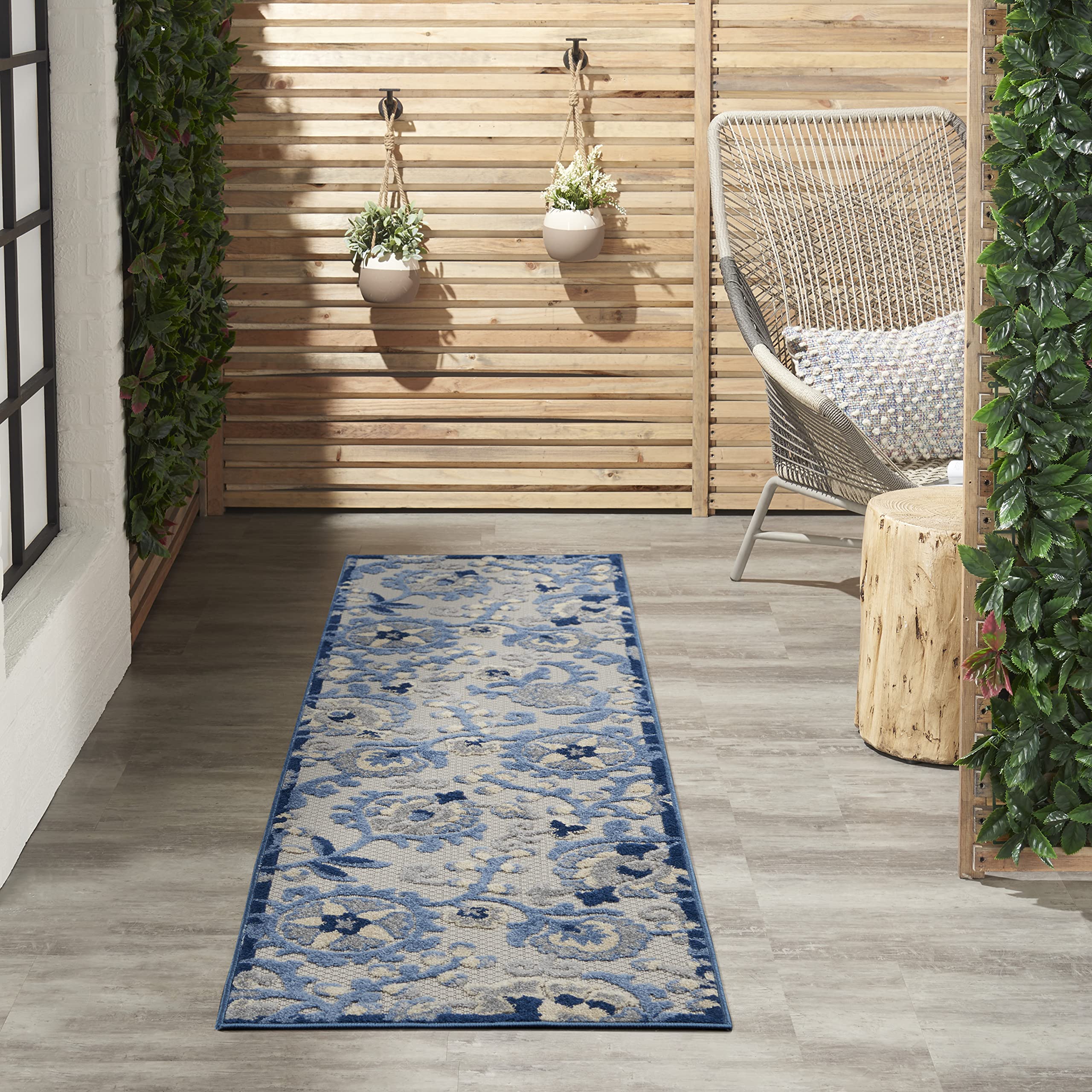 Nourison Aloha Blue Grey Area Rug front view, 2'3" x 8'
