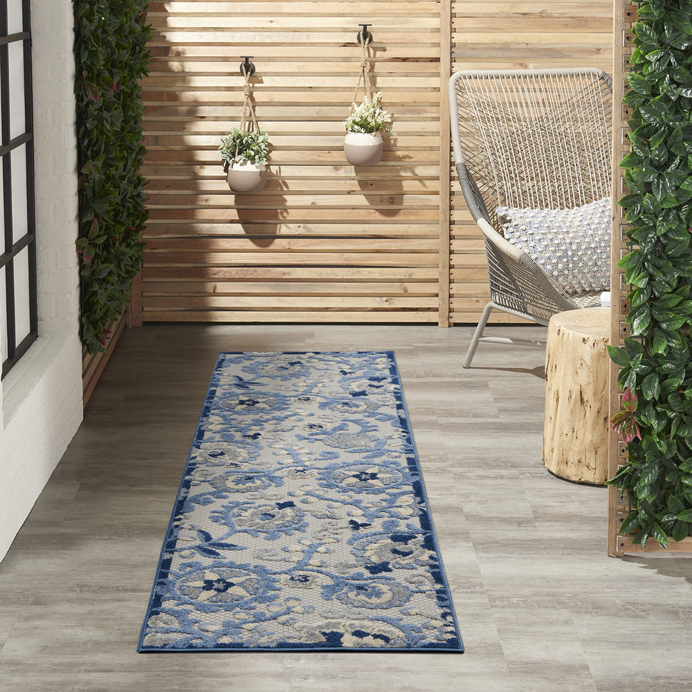 Nourison Aloha Blue Grey Area Rug front view, 2'3" x 8'