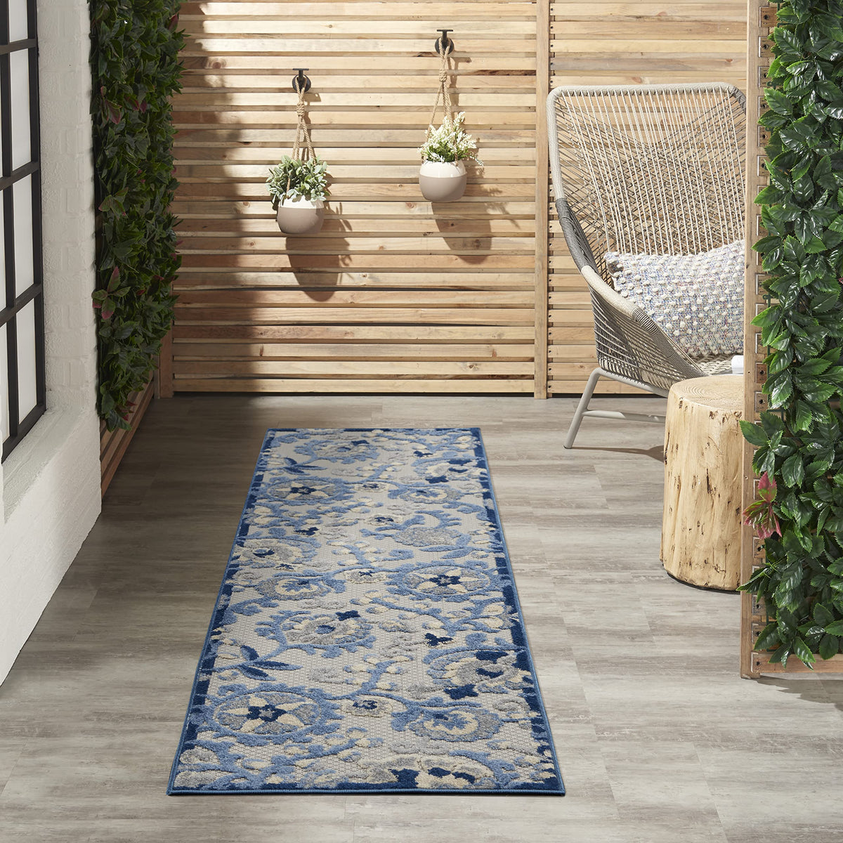 Nourison Aloha Blue Grey Area Rug front view, 2'3" x 8'