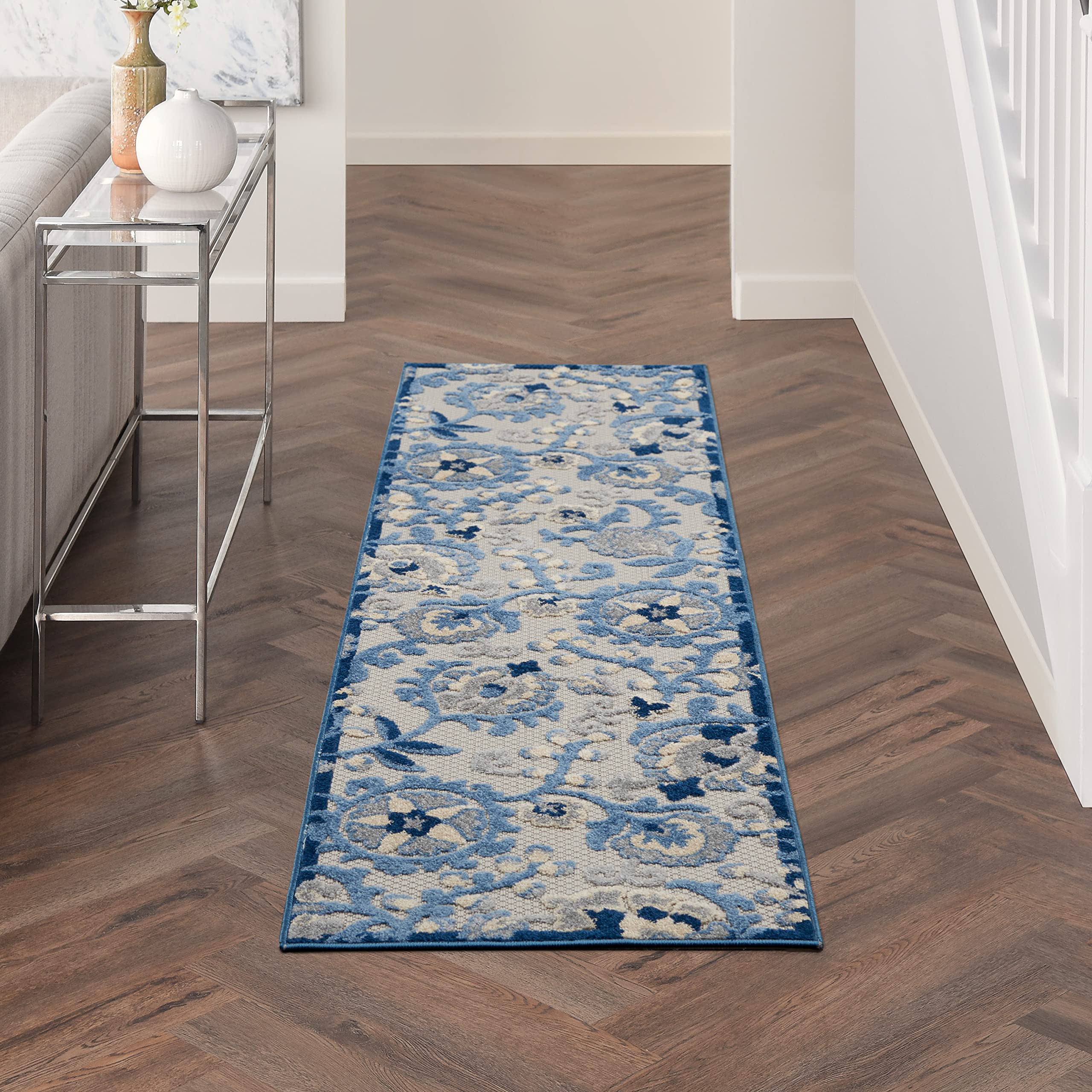 Nourison Aloha Blue Grey Area Rug side view showing texture