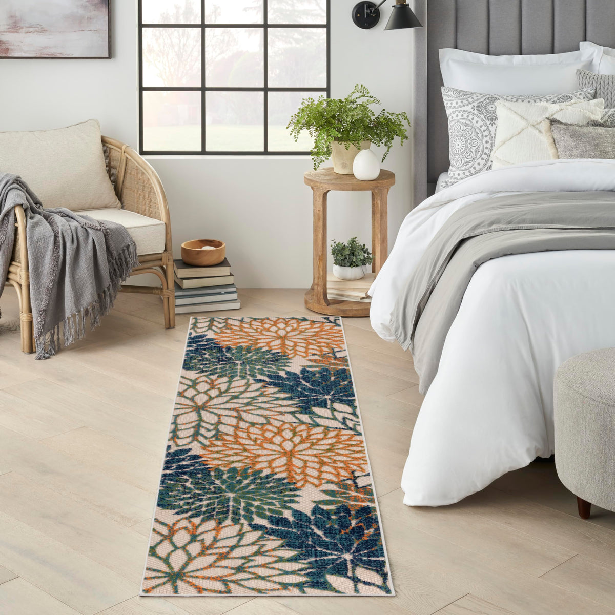 Nourison Aloha Indoor/Outdoor Area Rug 2'3" x 8' Blue Green front view
