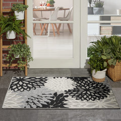 Nourison Aloha Indoor/Outdoor Area Rug black and white front view