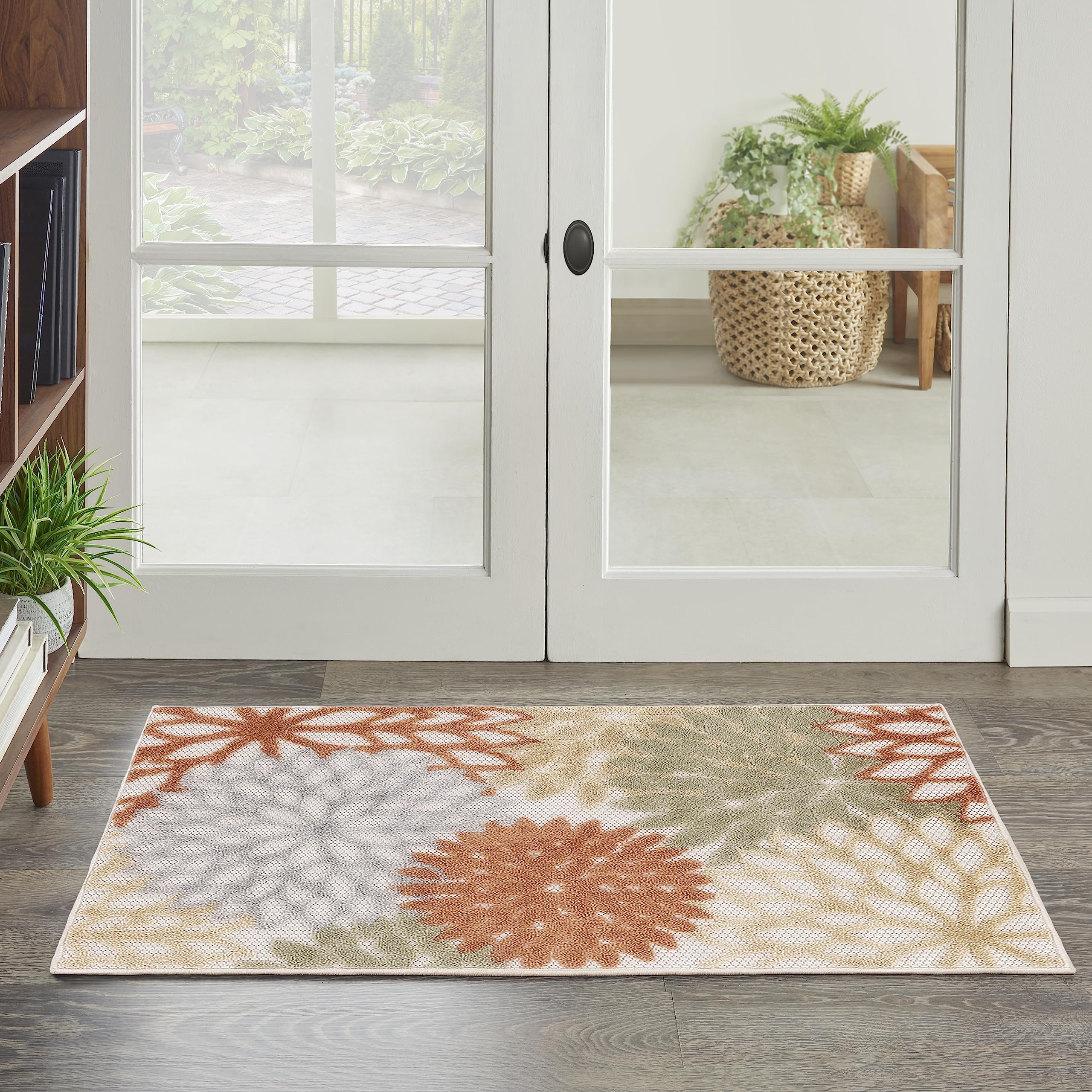 Nourison Aloha Ivory Multicolor Area Rug top view with floral design
