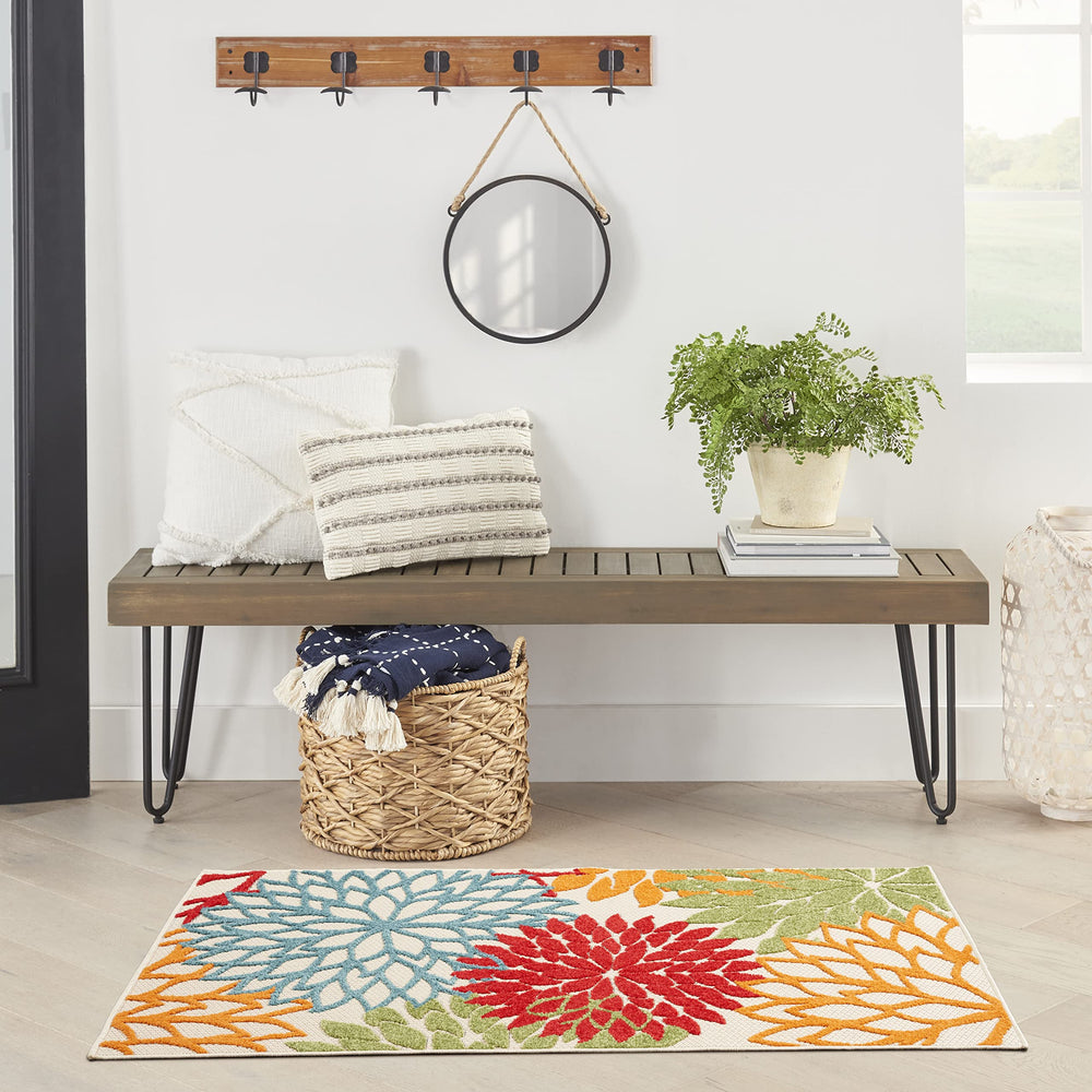 Nourison Aloha rug placed on a patio setting