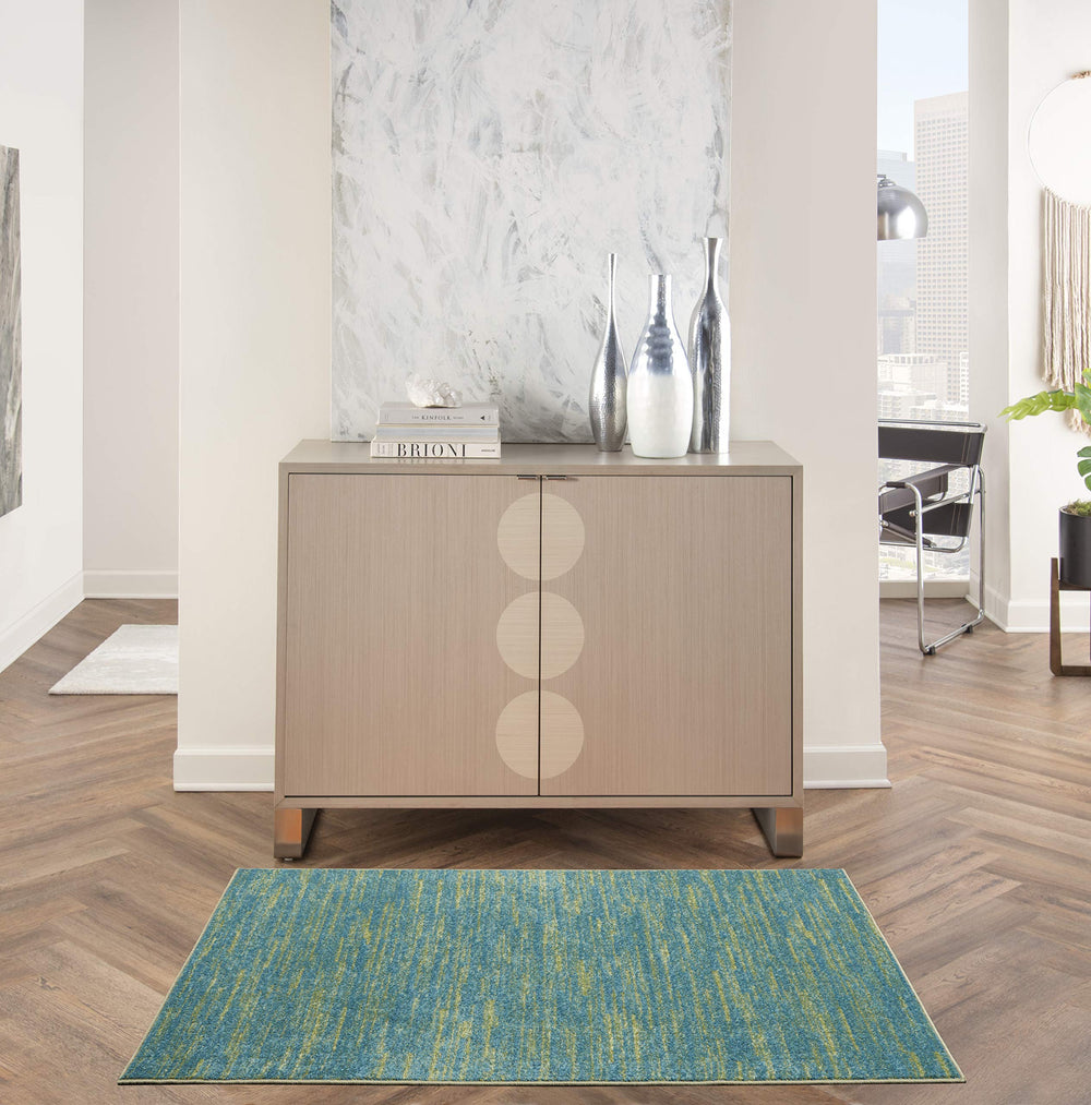 Nourison Essentials Blue Green 3' x 5' area rug front view