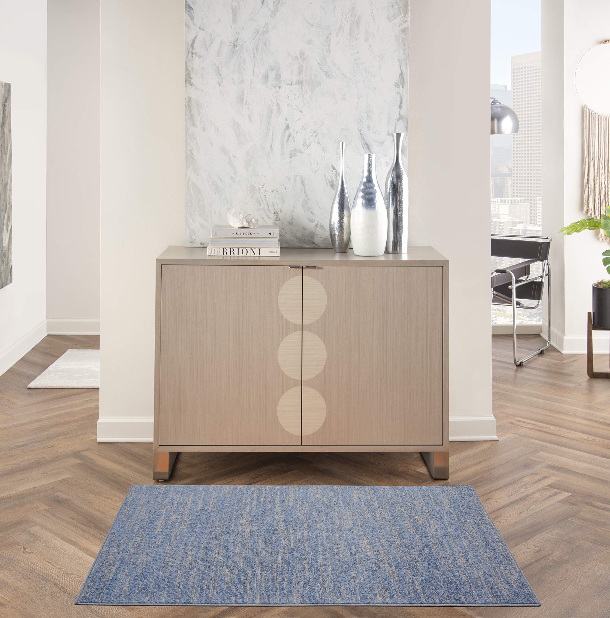 Nourison Essentials Blue Grey Area Rug 3' x 5' front view
