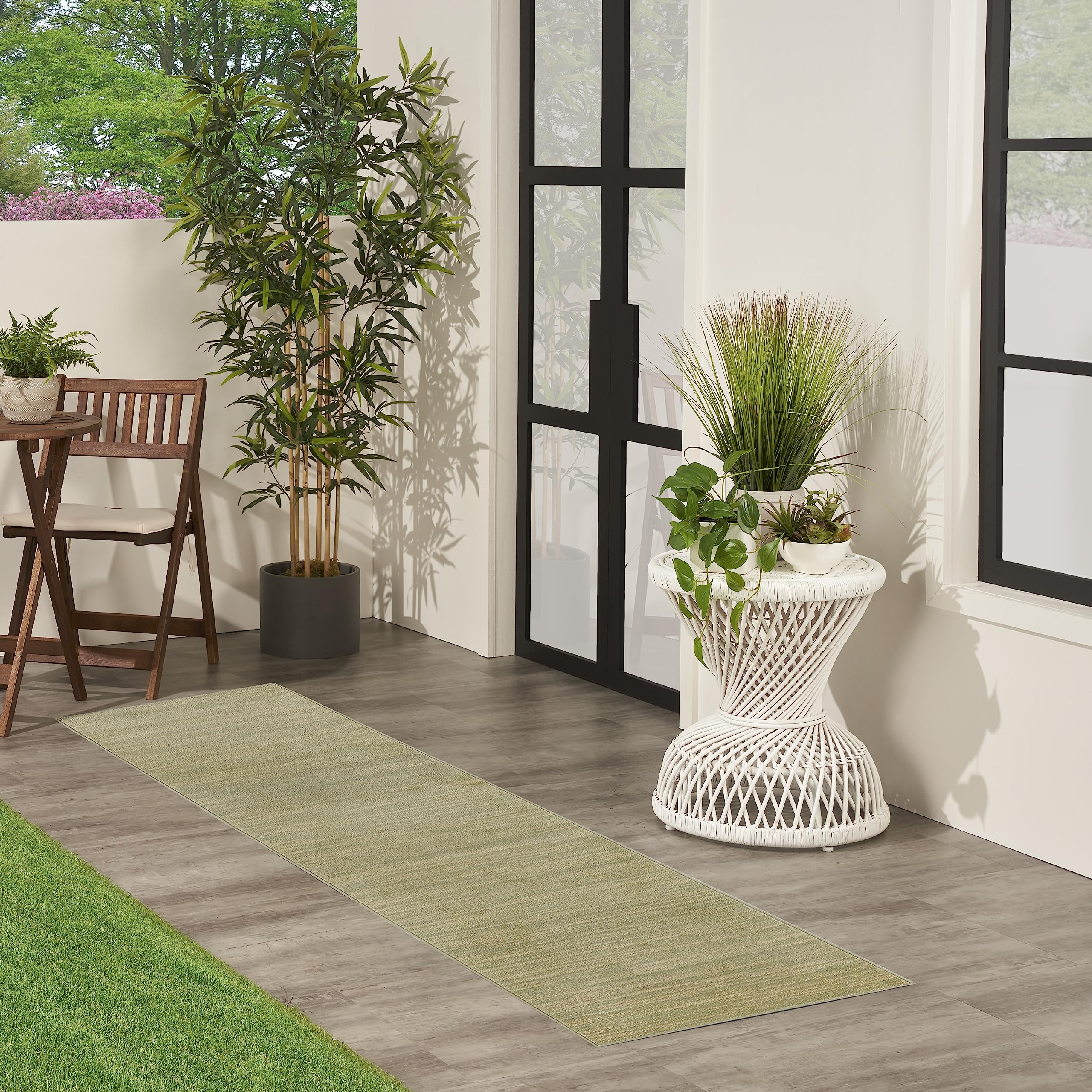 Nourison Essentials Green Gold Outdoor Rug side view