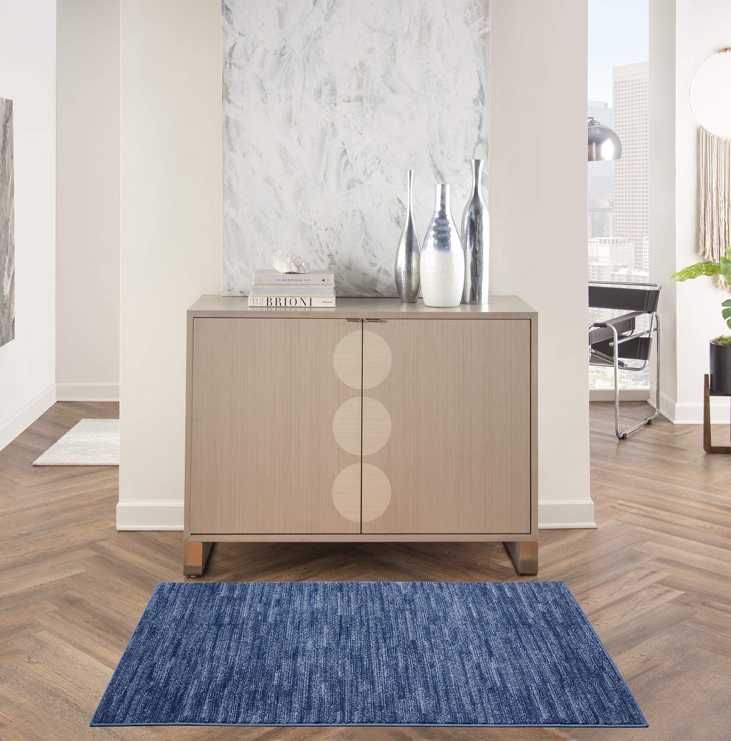 Nourison Essentials Navy Blue Area Rug 3' x 5' front view
