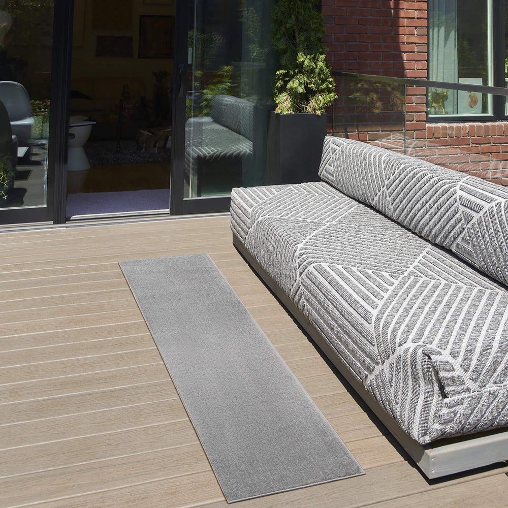 Nourison Essentials Silver Grey Outdoor Rug with soft texture