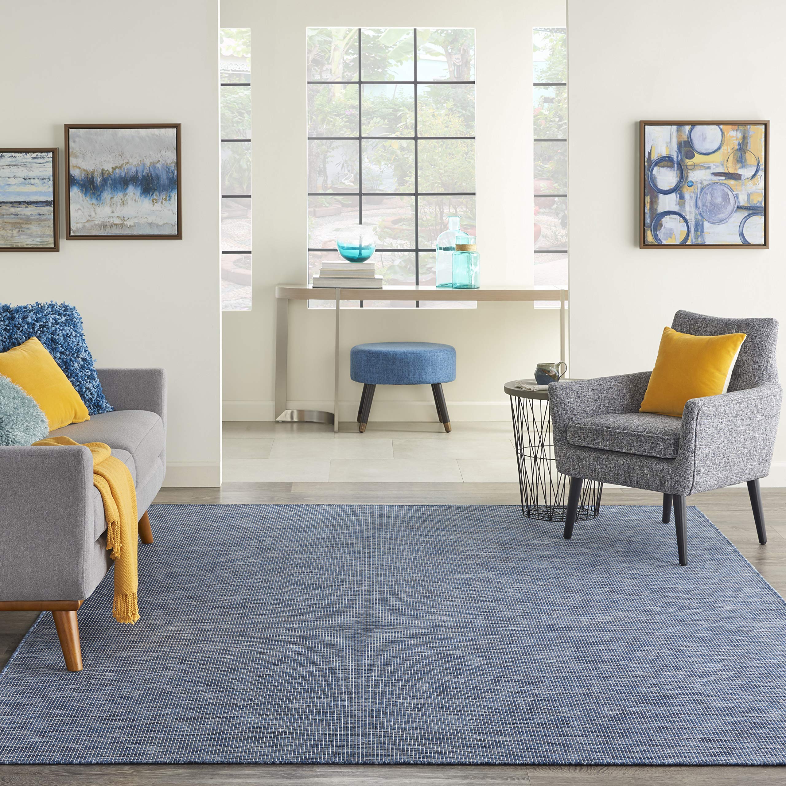 Nourison Positano 2'2" x 10' navy blue runner rug front view