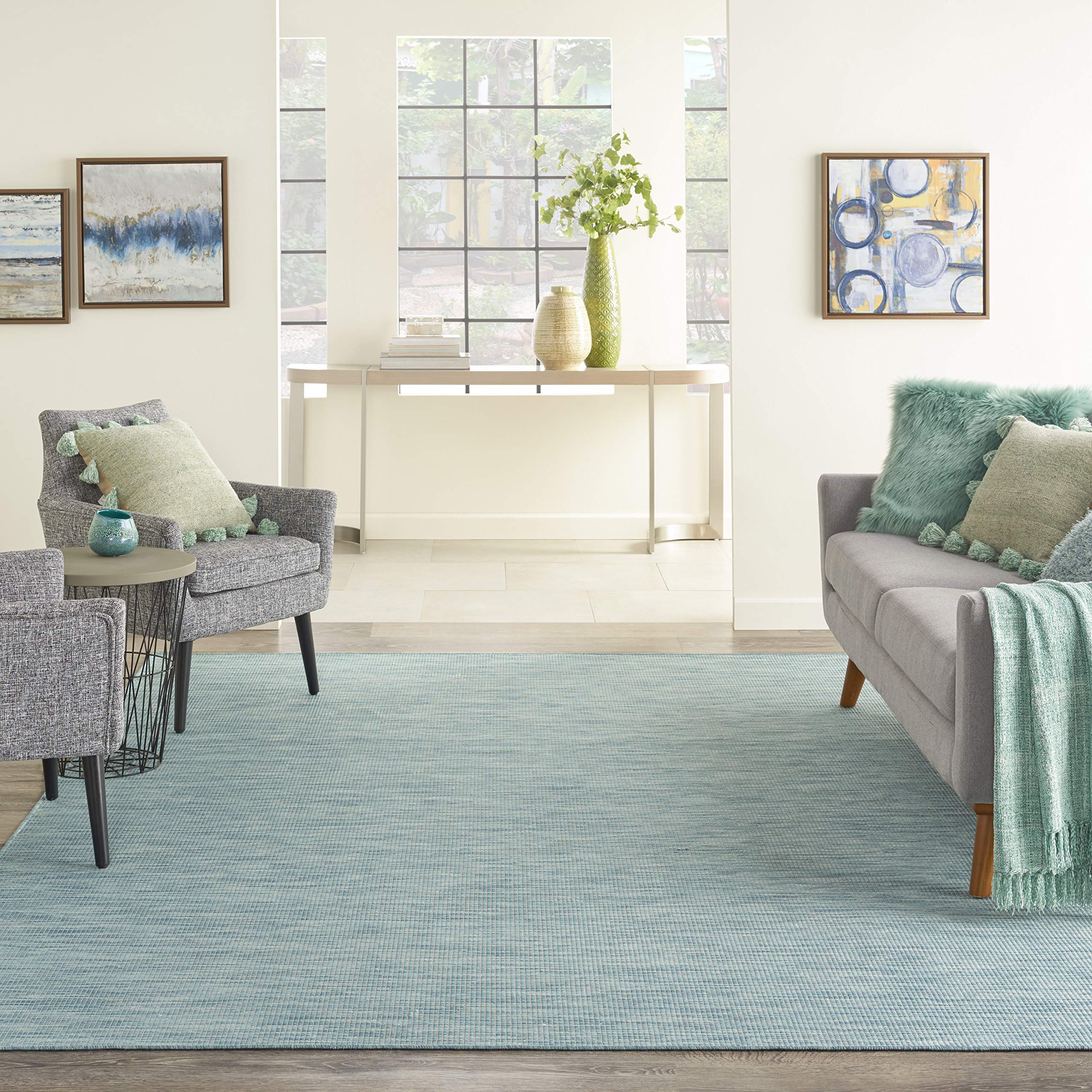 Nourison Positano Aqua outdoor rug front view 2'2" x 8'