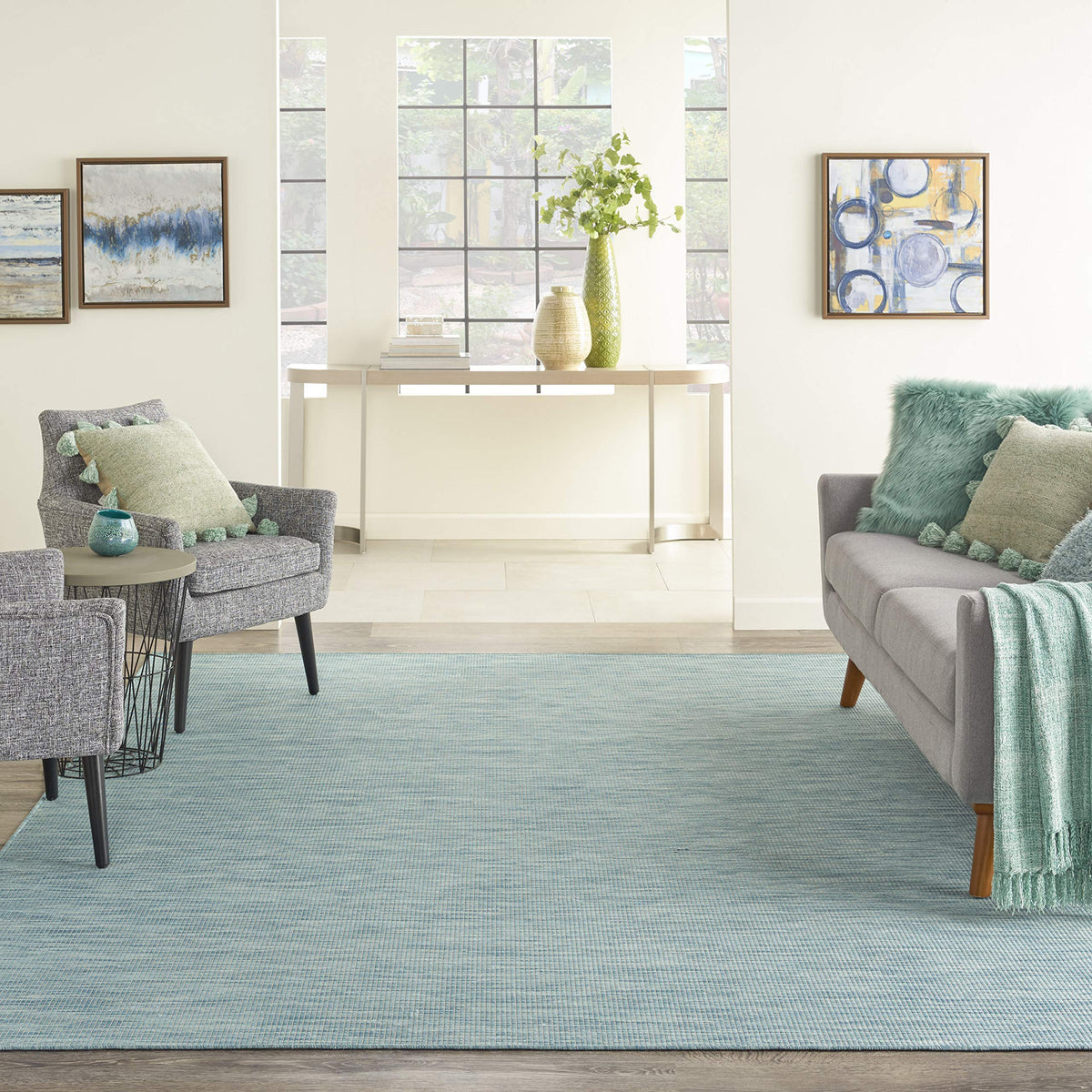 Nourison Positano Aqua outdoor rug front view 2'2" x 8'