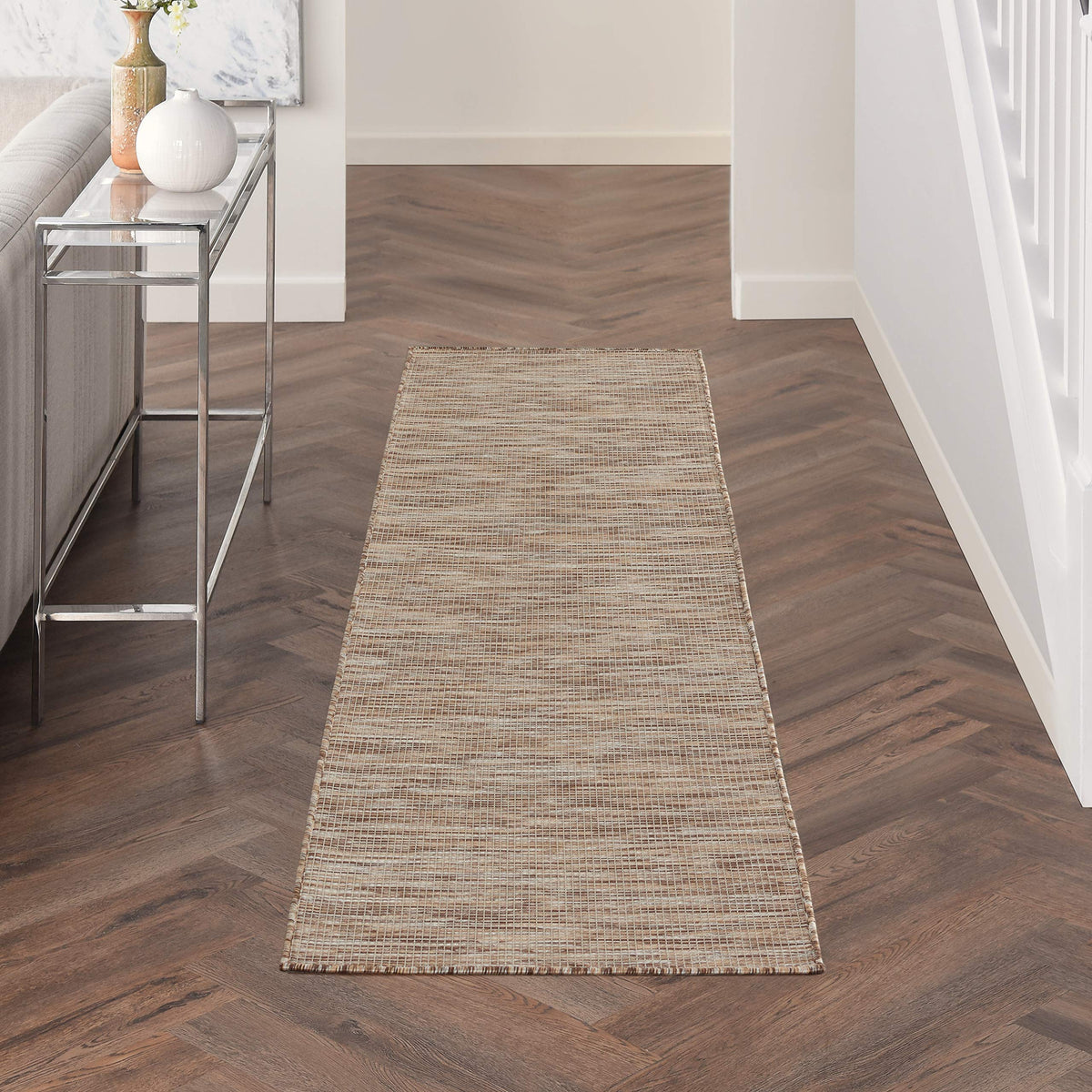 Nourison Positano Beige 2'2" x 8' outdoor rug flat weave front view