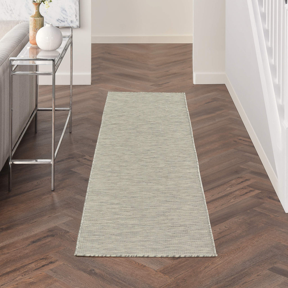Nourison Positano Light Grey 2'2" x 8' outdoor runner rug front view