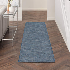 Nourison Positano Navy Blue outdoor rug 2'2" x 8' runner front view