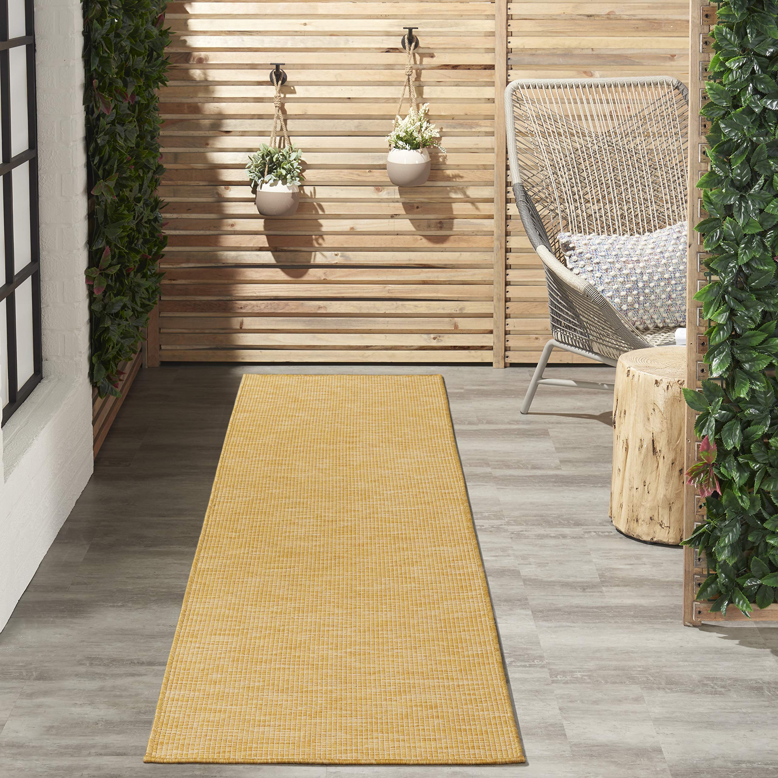 Nourison Positano Yellow Outdoor Runner Rug, displayed in living room