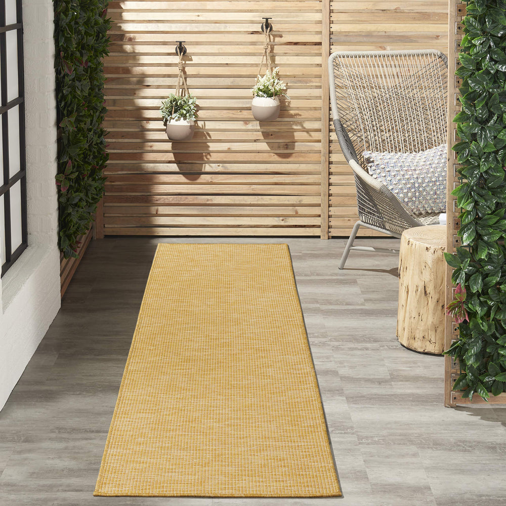 Nourison Positano Yellow Outdoor Runner Rug, displayed in living room