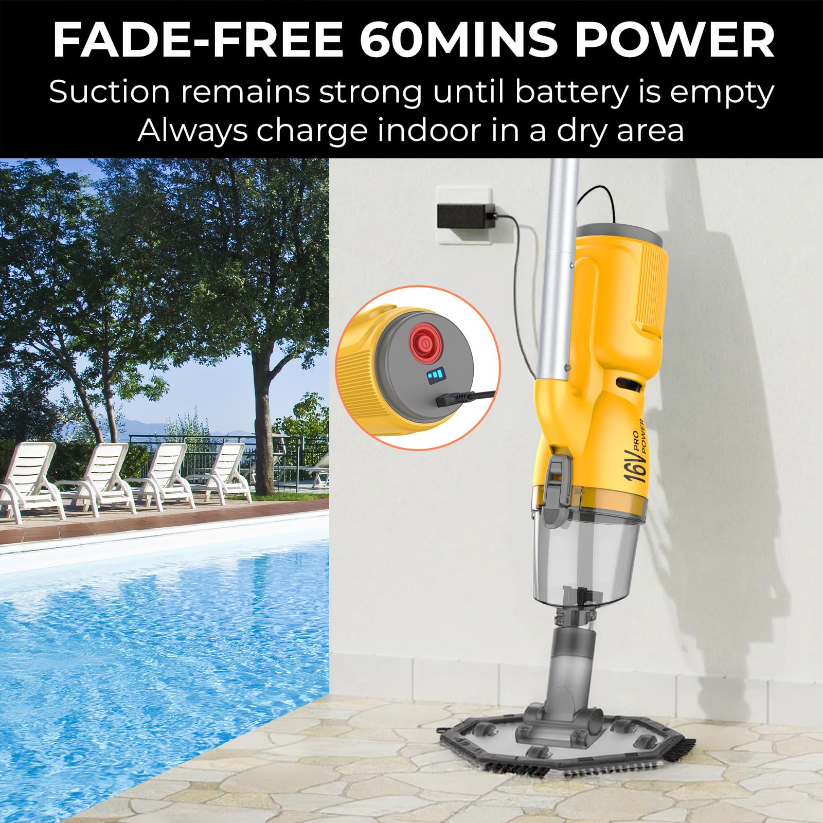 NOVOQUE 16V Cordless Handheld Pool Vacuum canister capacity