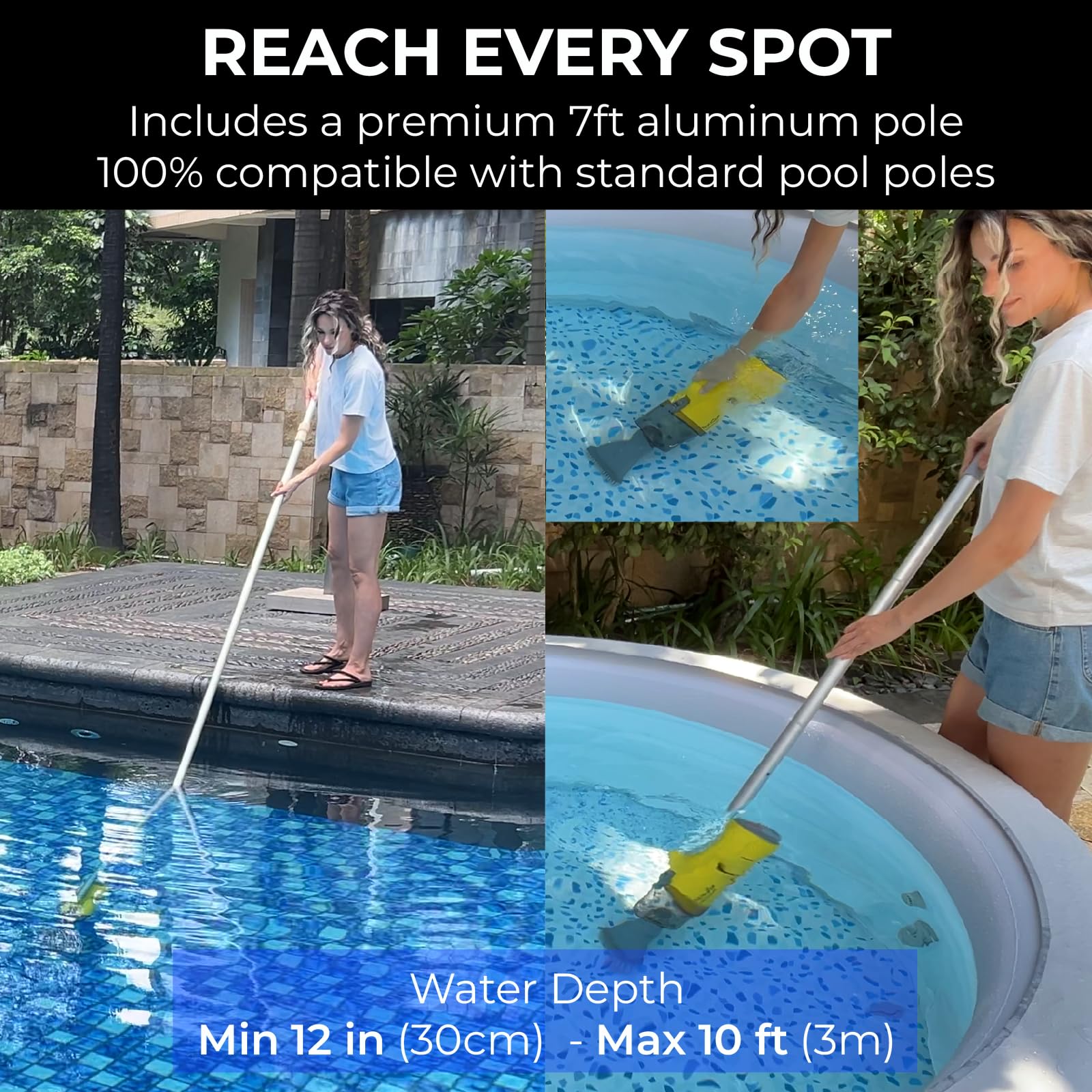NOVOQUE 16V Cordless Handheld Pool Vacuum showing dual heads