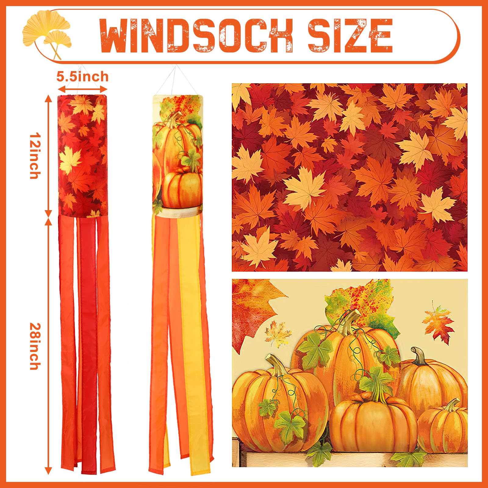 NOVWANG 40 inch fall windsock with a maple leaf design