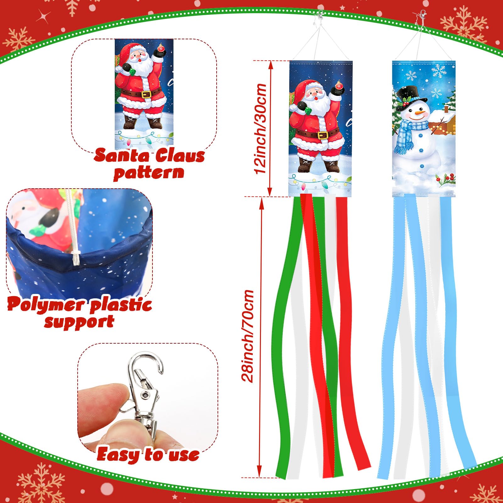 NOVWANG Christmas windsock Santa Claus design front view