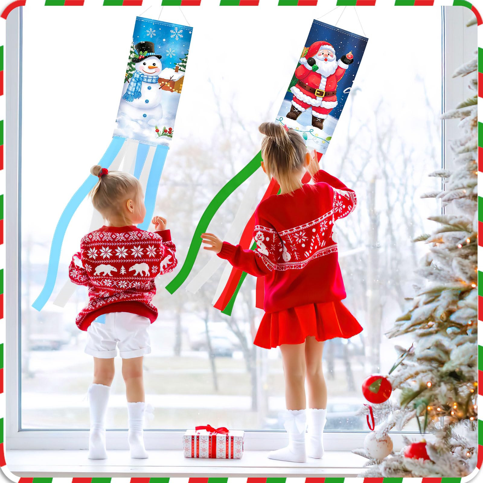 NOVWANG Christmas windsocks set displayed in a festive garden