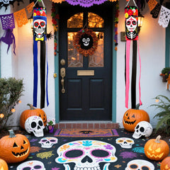 NOVWANG Day of The Dead windsock featuring sugar skull design, front view