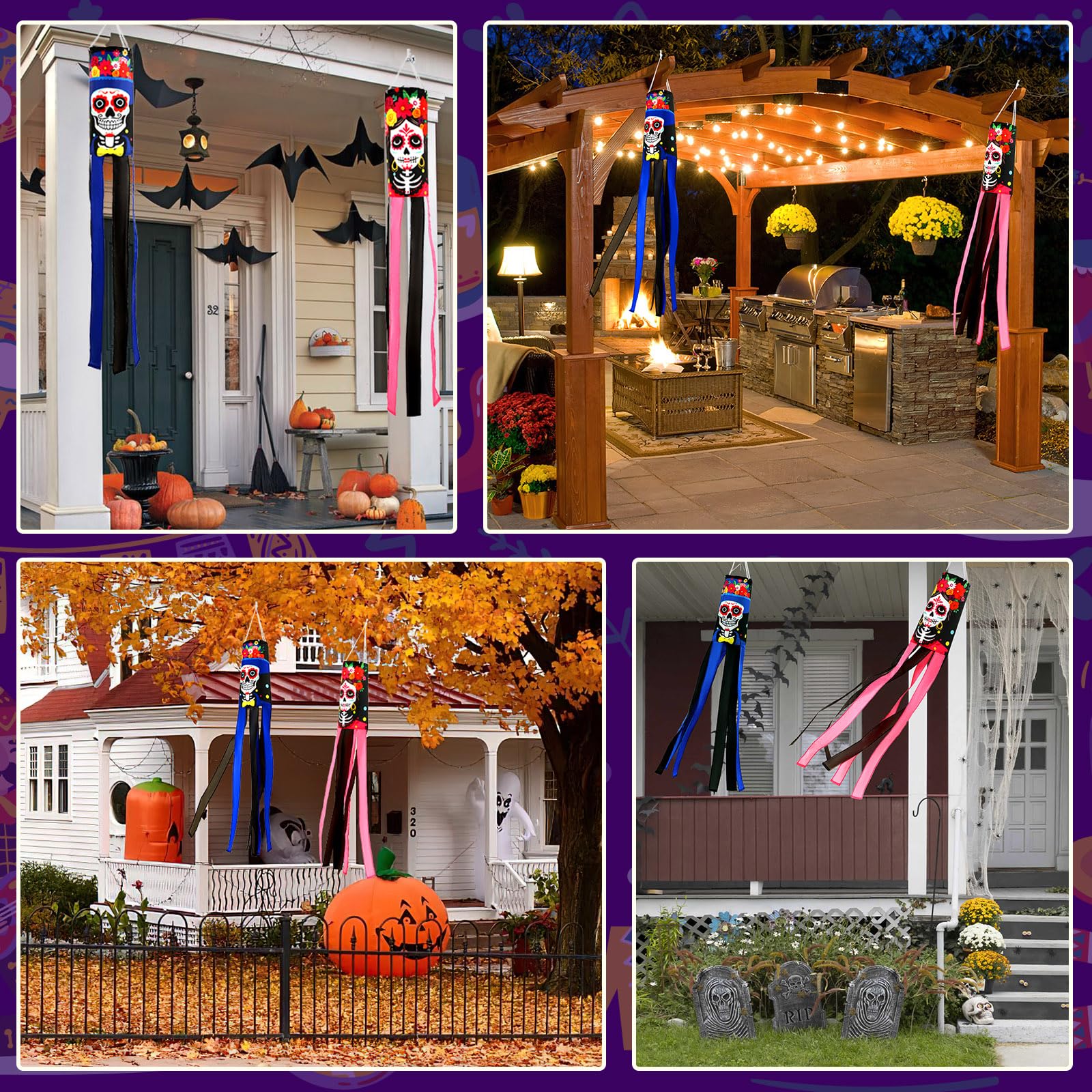 NOVWANG Day of The Dead windsock in patio setting