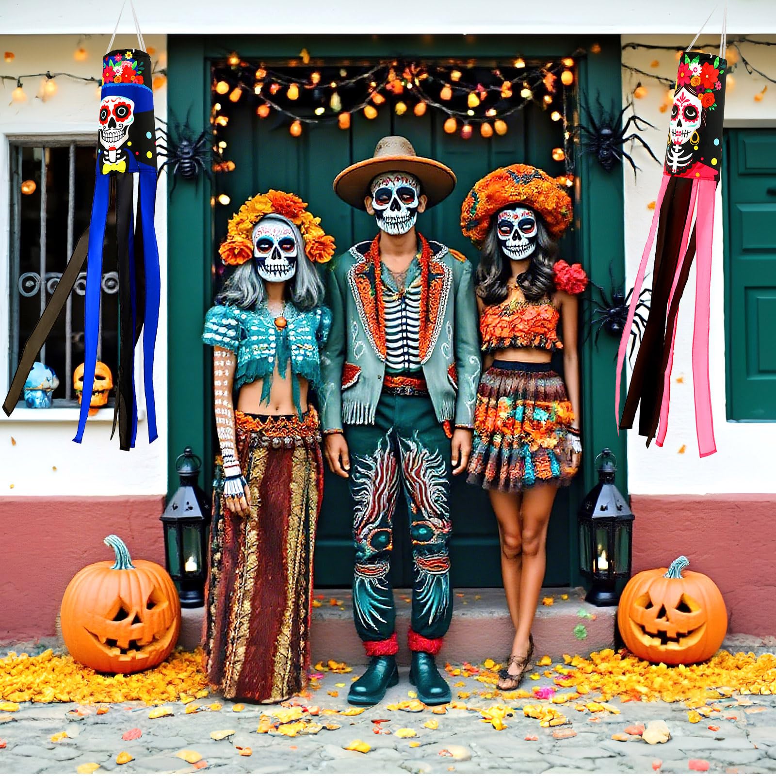 NOVWANG Day of The Dead windsock with hook for easy hanging