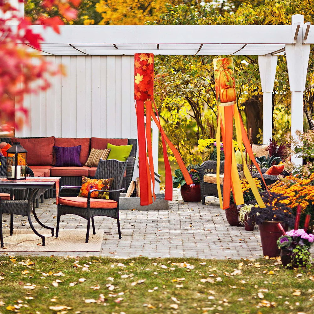 NOVWANG fall windsocks displayed on a porch