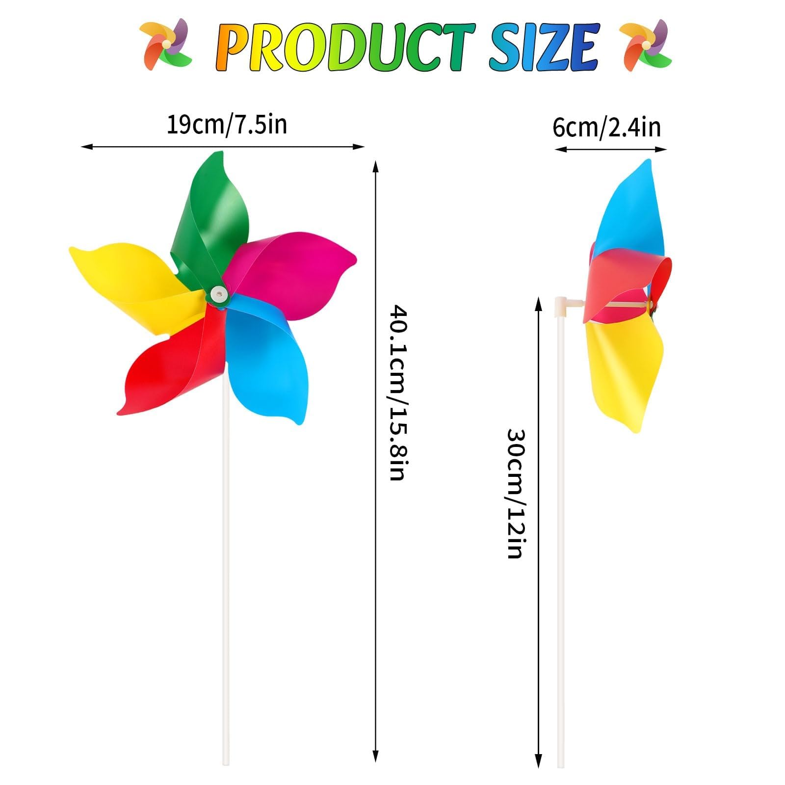 NOVWANG Rainbow Pinwheels assembled with poles