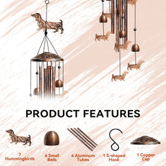 Nowpis Dachshund Wind Chimes hanging in a garden setting
