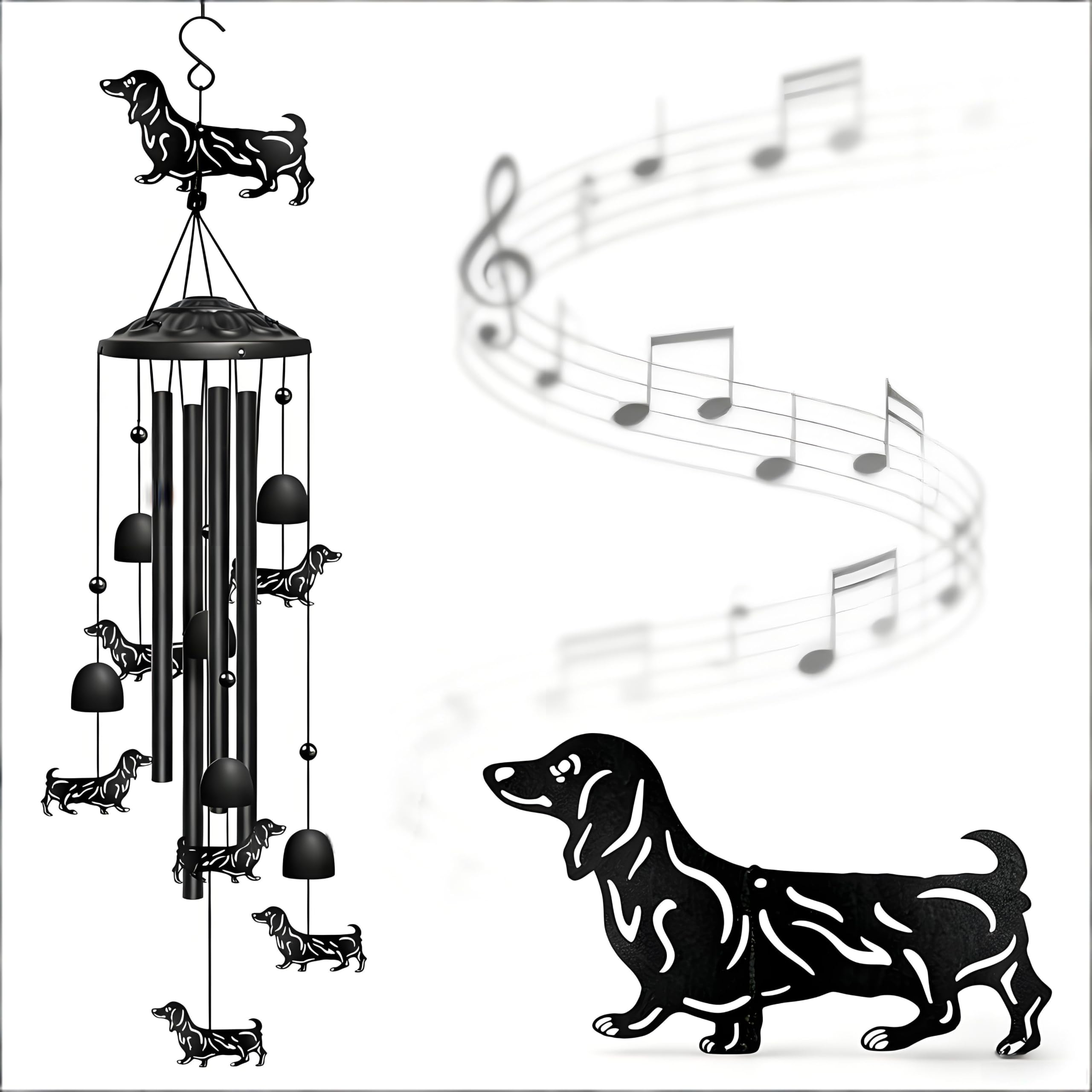 Nowpis Dachshund Wind Chimes in black with six small dachshunds