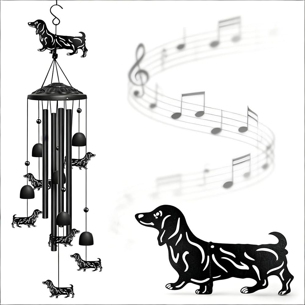 Nowpis Dachshund Wind Chimes in black with six small dachshunds