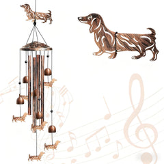 Nowpis Dachshund Wind Chimes with larger dachshund and six small dogs
