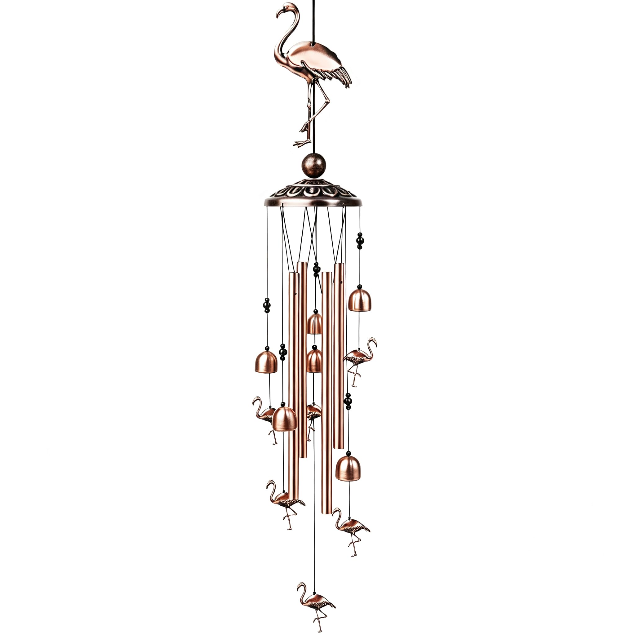 Nowpis Flamingo Wind Chimes front view with copper metal tubes