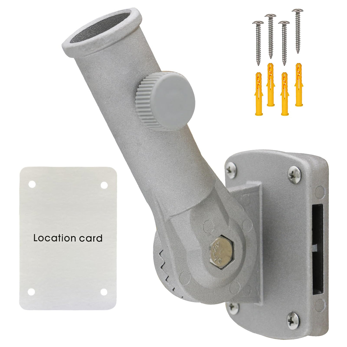 NQ flag pole holder adjustable bracket front view in silver