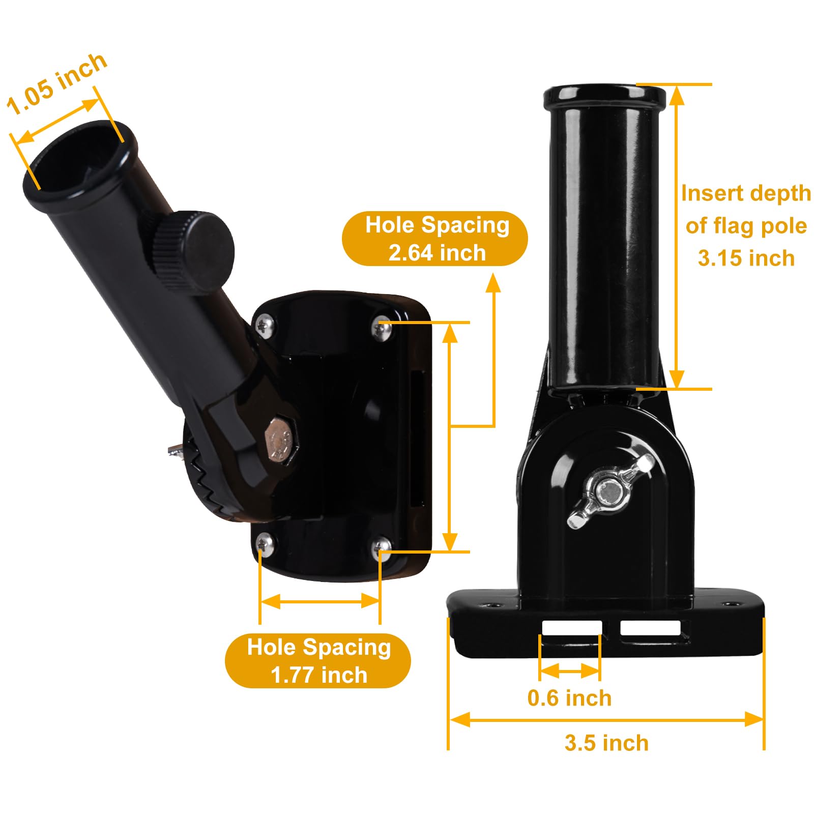 NQ flag pole holder adjustable bracket with close-up of screws