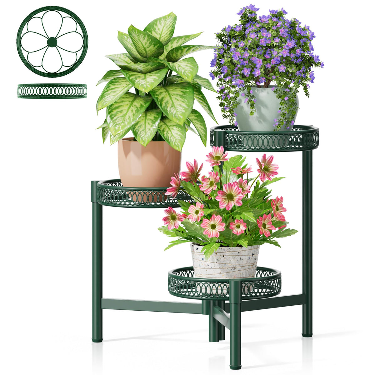 NQW 3-Tier Plant Stand front view in green